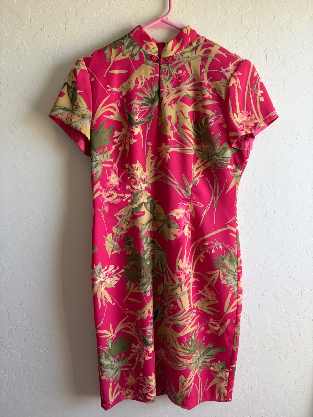 Women's Pink Floral Midi Dress with Short Sleeves